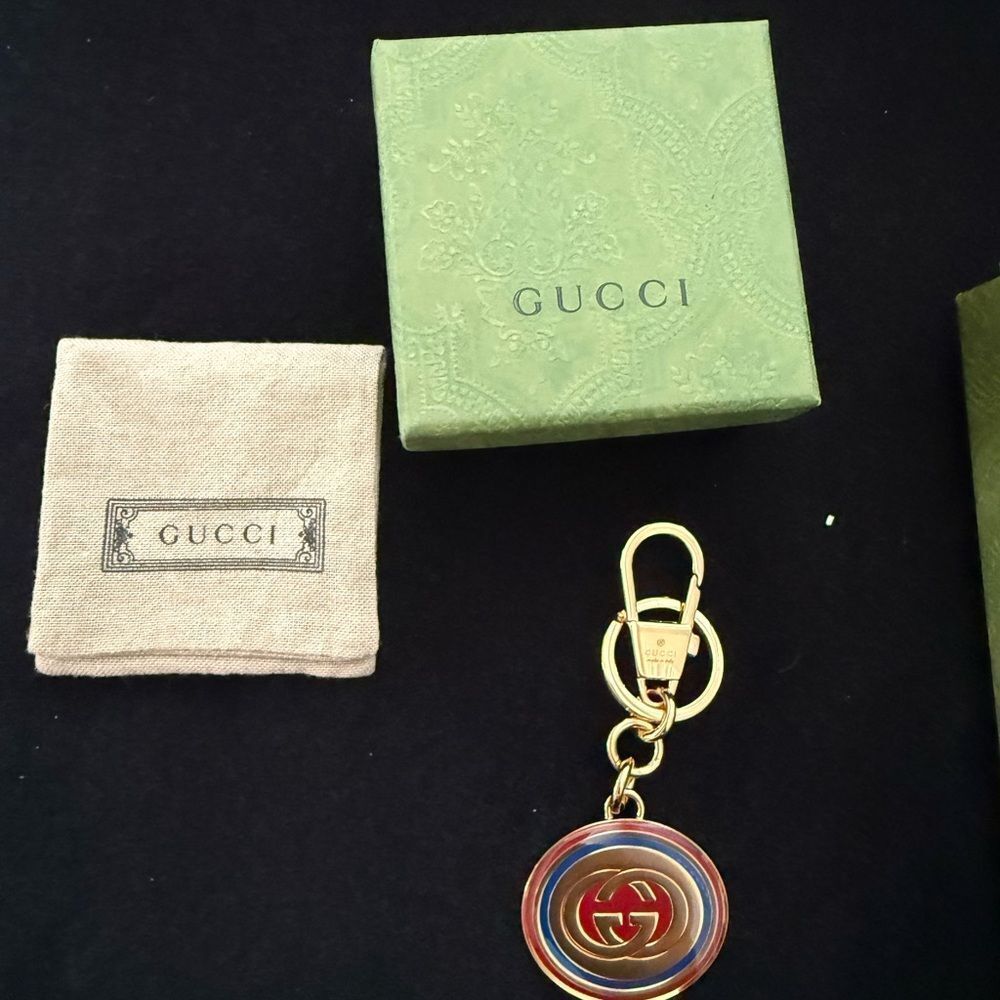 Brand New With Box Gucci Gold Keychain With Red And Green Accents